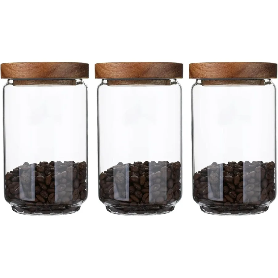 

Стеклянные банки для хранения, набор из 3 контейнеров из боросиликатного стекла емкостью 25 унций, кухонные канистры для еды с крышками из дерева акации для кофе Be