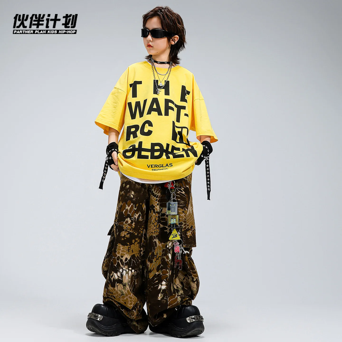 Boys Hip Hop Yellow T-shirt Camouflage Cargo Pants Girls K-pop Street Dance Costumes Children Streetwear Kids Jazz Clothes Sets