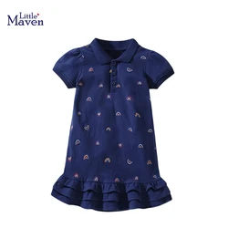 Little maven Girls Dress Rainbow for Kids Girls Turn-down Collar Polo Dresses Shchool Costume for 2- 7 years Children's Clothing