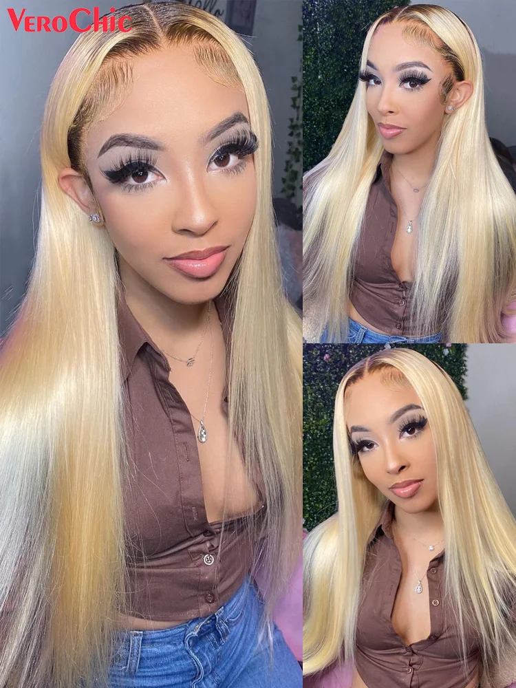 13x6 1B613 Ombre Blonde Color Lace Front Wig Brazilian Full Lace Human Hair Wig Pre Plucked Straight 613 Blonde Lace Frontal Wig