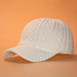 Warm Adjustable Chic Knit Baseball Cap for Women - Elegant Floral Design Visor Hat for Autumn & Winter Outdoor Activities