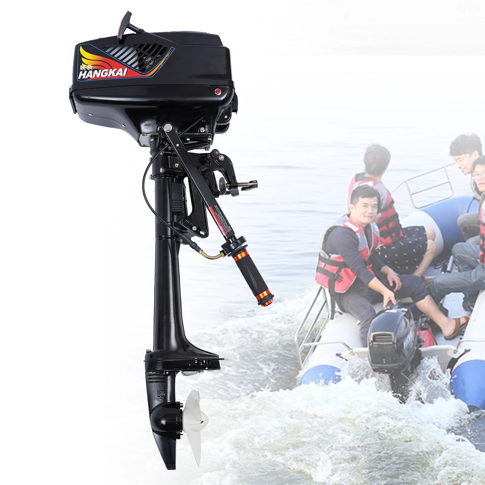 3.6HP 2-Stroke Outboard Motor 55CC 2.6KW Fishing Boat Engine with Water Cooling Air Cooling CDI System Short Shaft 4000-5500RPM