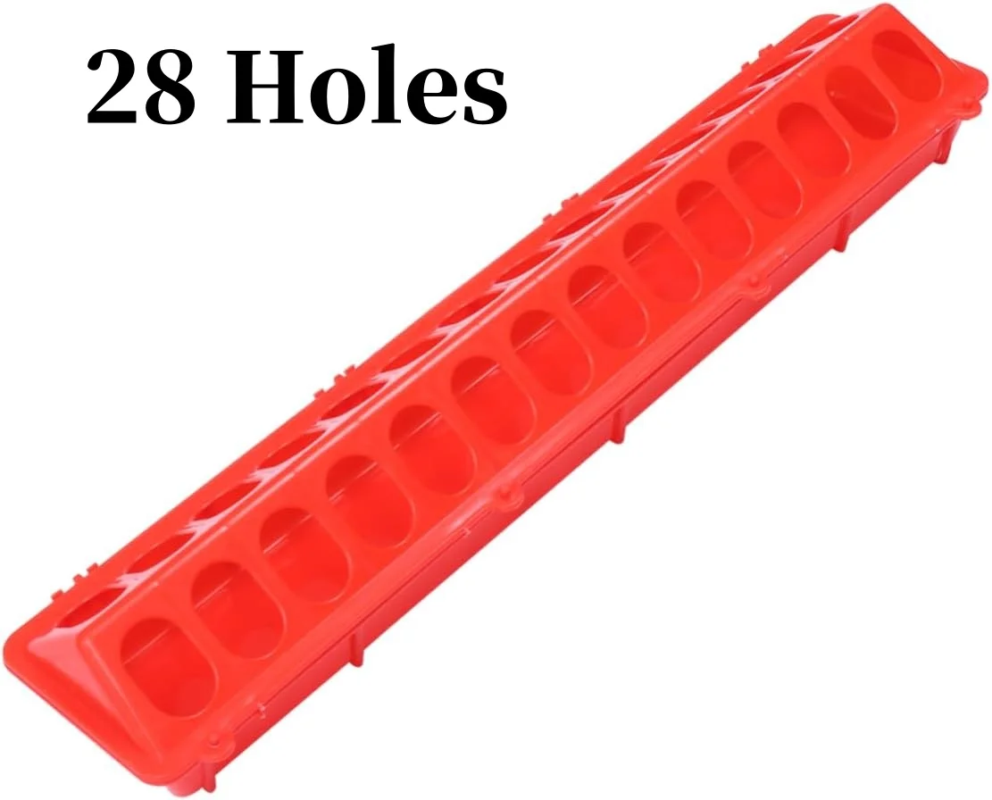 50cm Flip-Top Poultry Feeder Double Row 28 Holes Ground Feeder Plastic Clamshell Feeding Chicken Groove Farm Breeding Supplies
