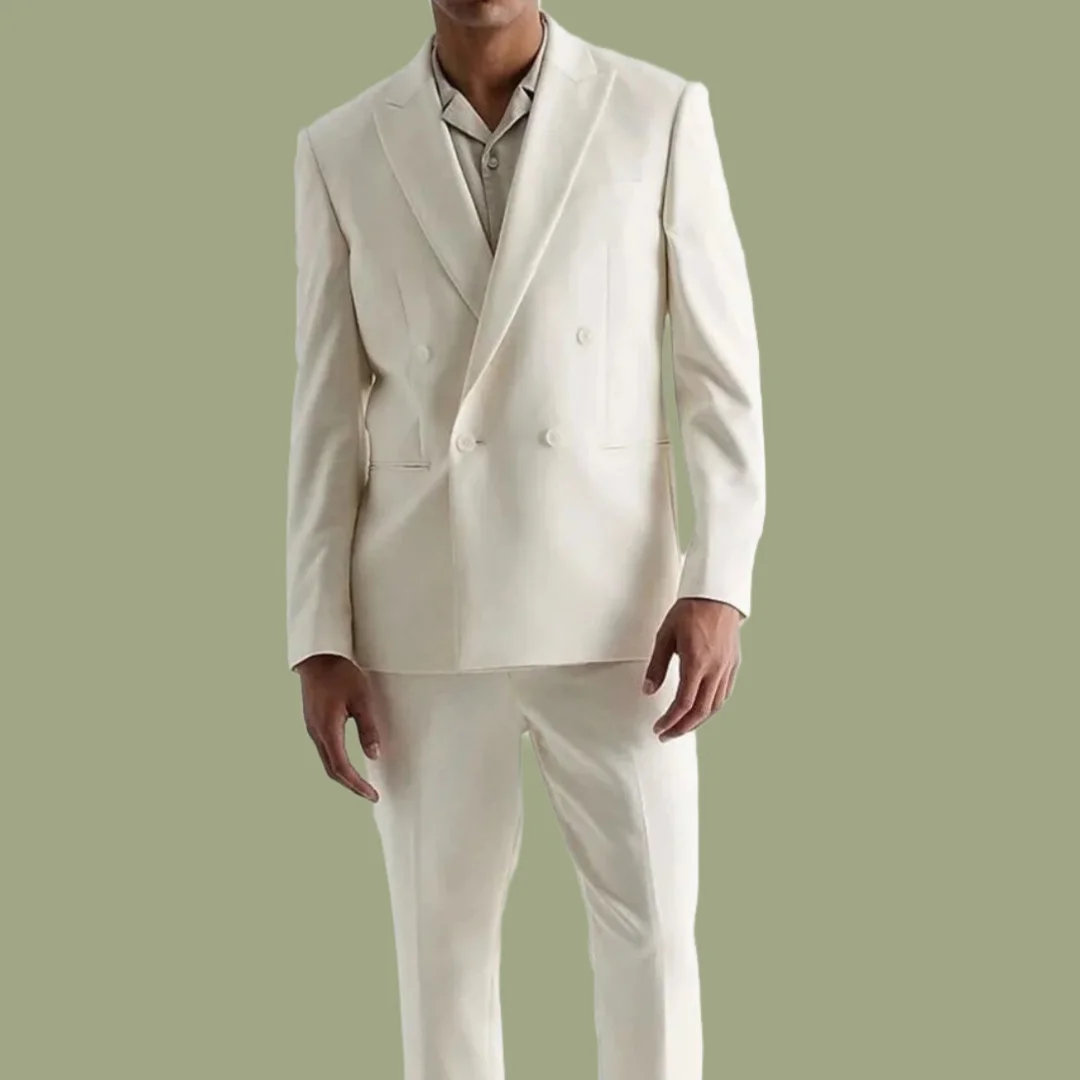 

Белый мужской деловой костюм Trajes Para Hombre, костюм из 2 предметов, куртка, брюки, двойной костюм, пиджак, свадебное платье жениха