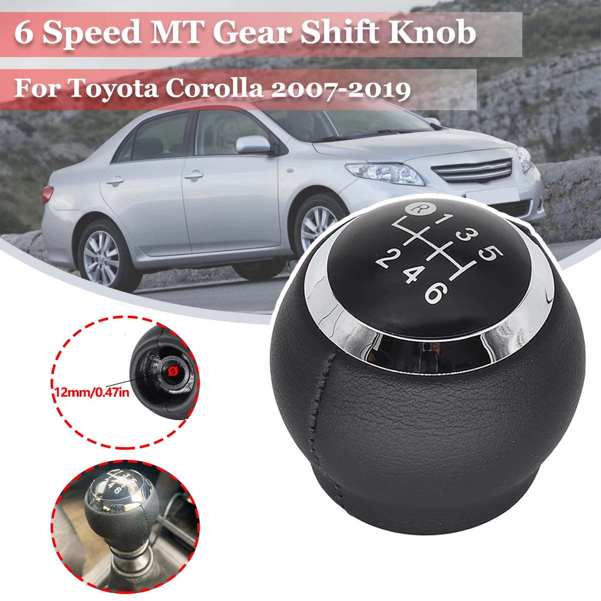 

6 Speed MT Gear Shift Knob GearStick Lever Pen Pu Leather Shifter Handball Chrome M12 Black For Toyota Corolla 2007-2019 Verso