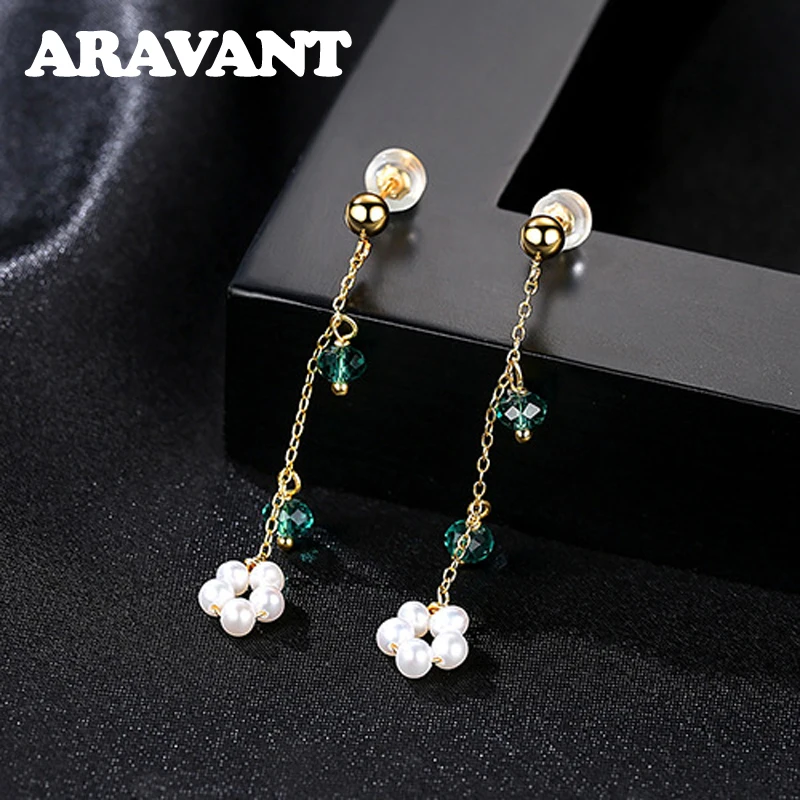 

925 Silver 18K Gold Pearl Long Chain Earring For Women Fashion Jewelry Gift