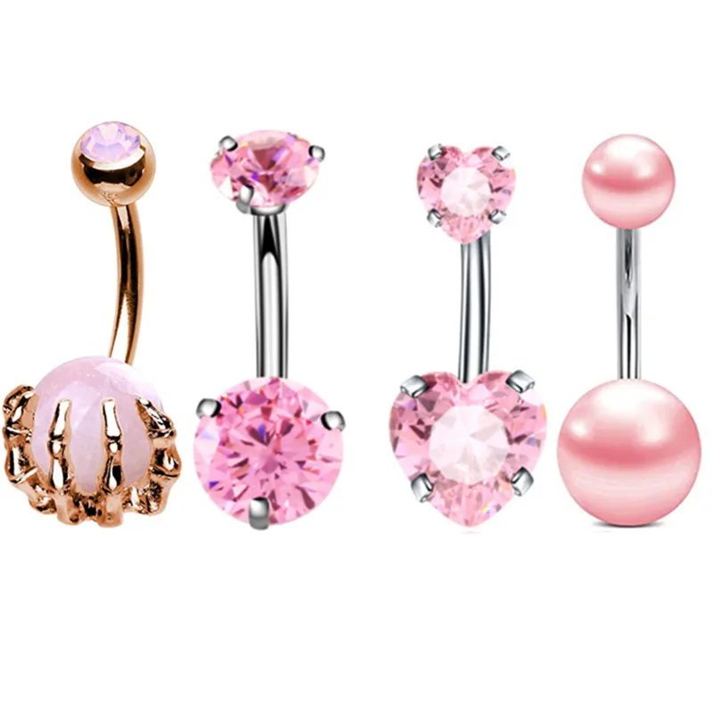 4PCHeart Belly Button Rings Set Stainles Steel Crystal Belly Ring Pack Sexy Navel Piercing Lot Cute Belly Piercing Ombligo Lote