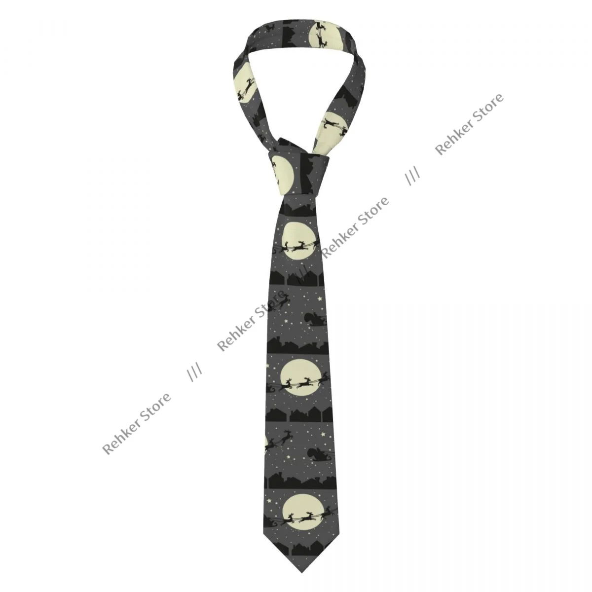 Mens Tie Classic Skinny Santa Claus Riding In Sleigh With Harness Neckties Narrow Collar Slim Casual Tie Gift