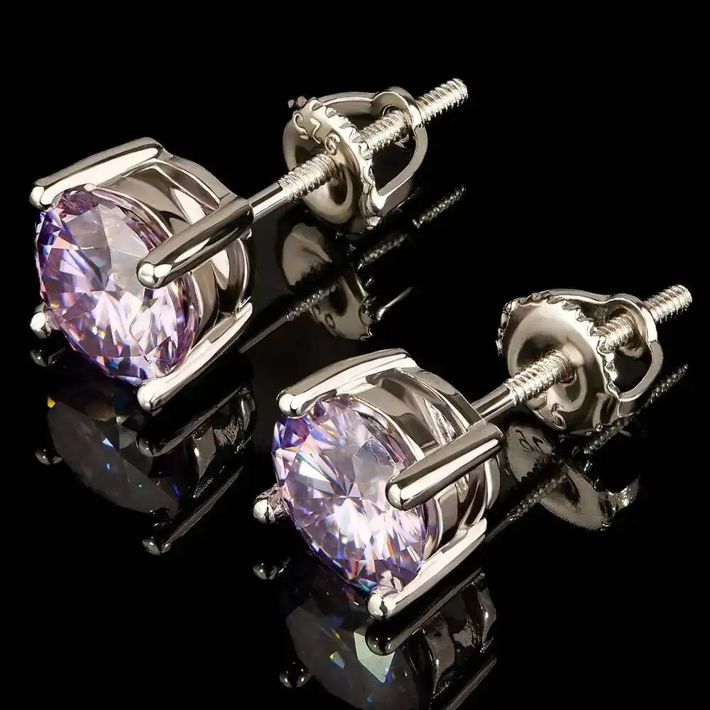 

New S925 Silver Jewelry 0.5ct 1ct Passes Diamond Tester GRA Certified Vvs Light Purple Brilliant Cut Gold Moissanite Earrings
