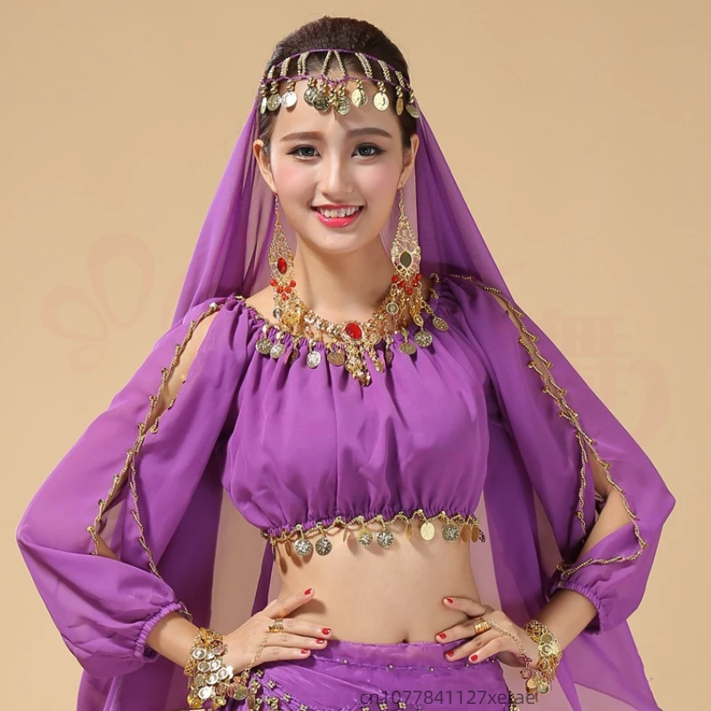 子供用インドダンスパフォーマンス衣装、新疆民族フィットネスダンス衣装、ベリーダンスランタン長袖トップス