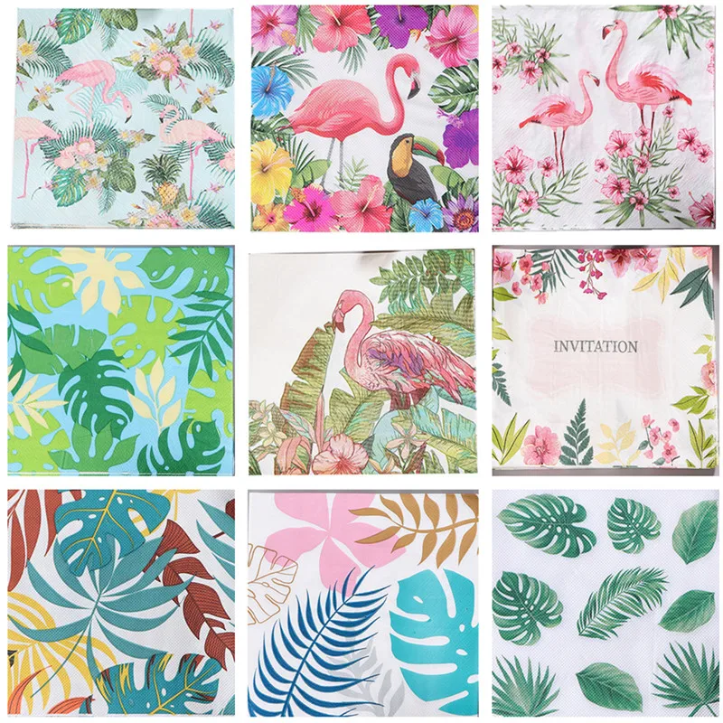 20pcs Flamingo Paper Napkin Summer Tropical Wedding Decoration Tissues Hawaii Bachelorette Party Decoration