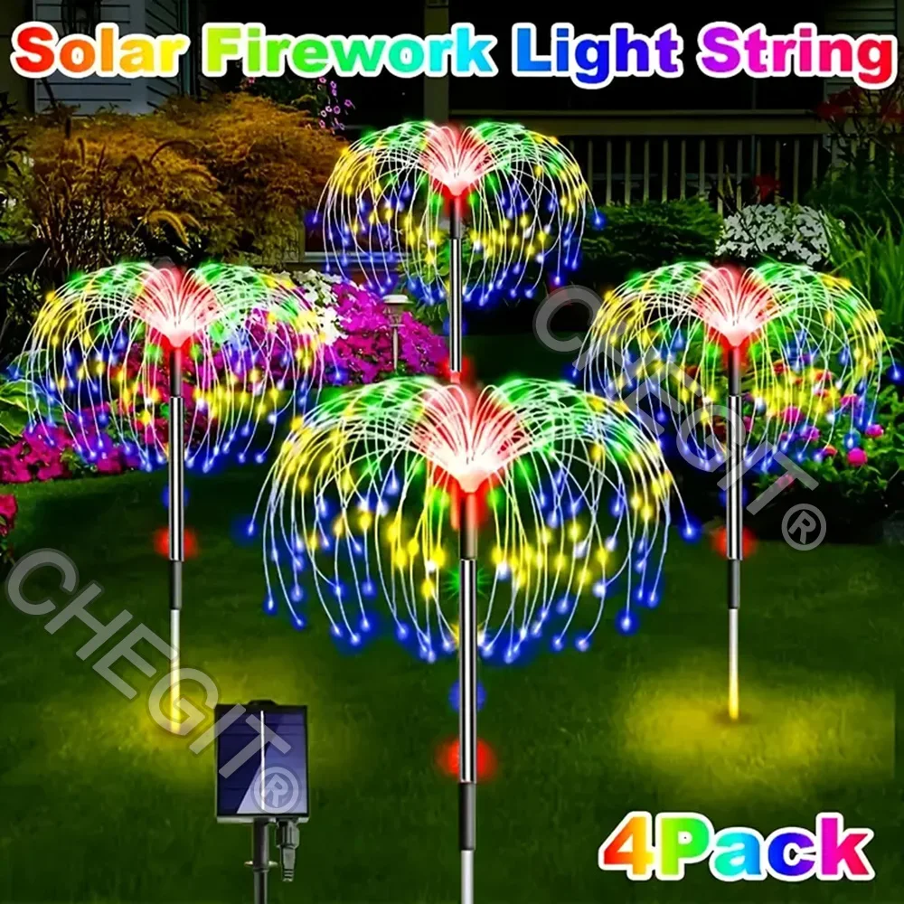 NEW 4in1 Pack Solar Firework Light Outdoor,IP65 Waterproof Solar Garden Flower Lights With 8 Lighting Modes For Outdoor Lighting