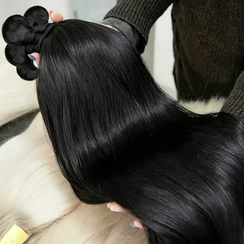 12A Bone Straight Real Human Hair Bundles 30Inch Raw Hair 4 Bundles Indian Hair Weave Extensions For Black Women Nature Black
