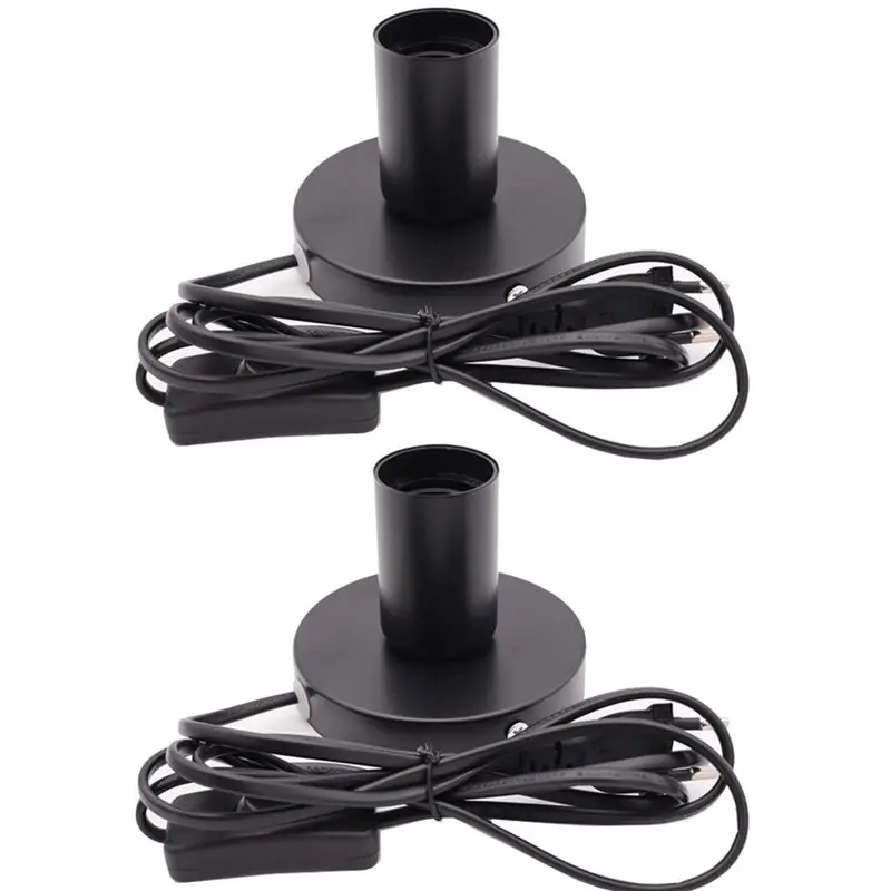 Polished Metal 26 E27 Screw Light Bulb Holder Sockets 2 Pcs Desktop Lamp Base With 6 Feet Cord And On/Off Switch EU Plug