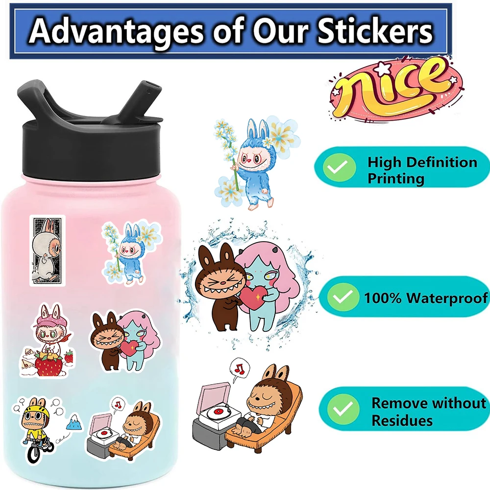 50pcs Labubu Monster Cartoon Stickers Pack Cute Water Bottle Laptop Skateboard Scrapbook Waterproof Sticker Accessories