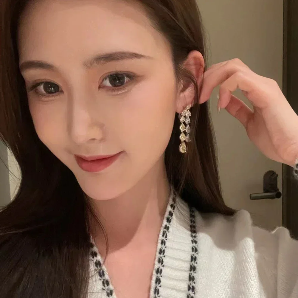 Fashion 925 Sterling Silver Pear Lemon Tassel Earrings Fashion Ring Wedding Engagement Boutique Wedding Jewelry for Women