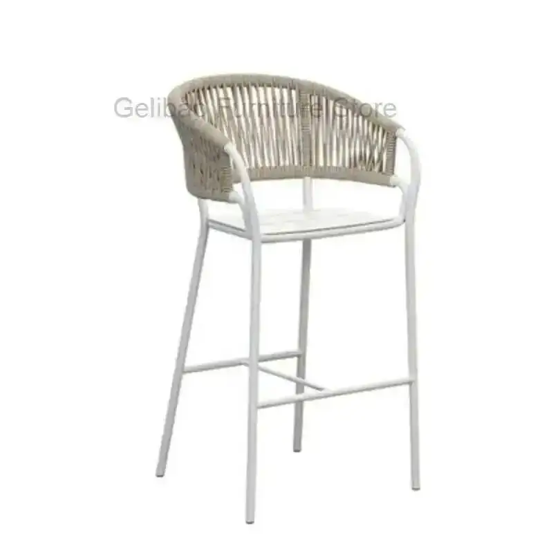 تصميم في الهواء الطلق كراسي بار الروطان الاسترخاء مسند الظهر الحد الأدنى كراسي بار الإبداعية جزيرة المنسوجة أثاث Sillas De Bar