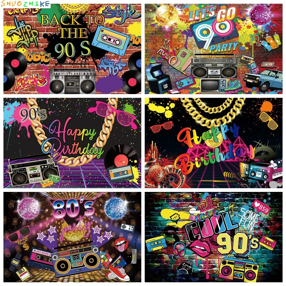 80s 90s latar belakang pesta disko musik perekam panggung pertunjukkan waktu bola fotografi latar belakang fotofer Photocall Prop