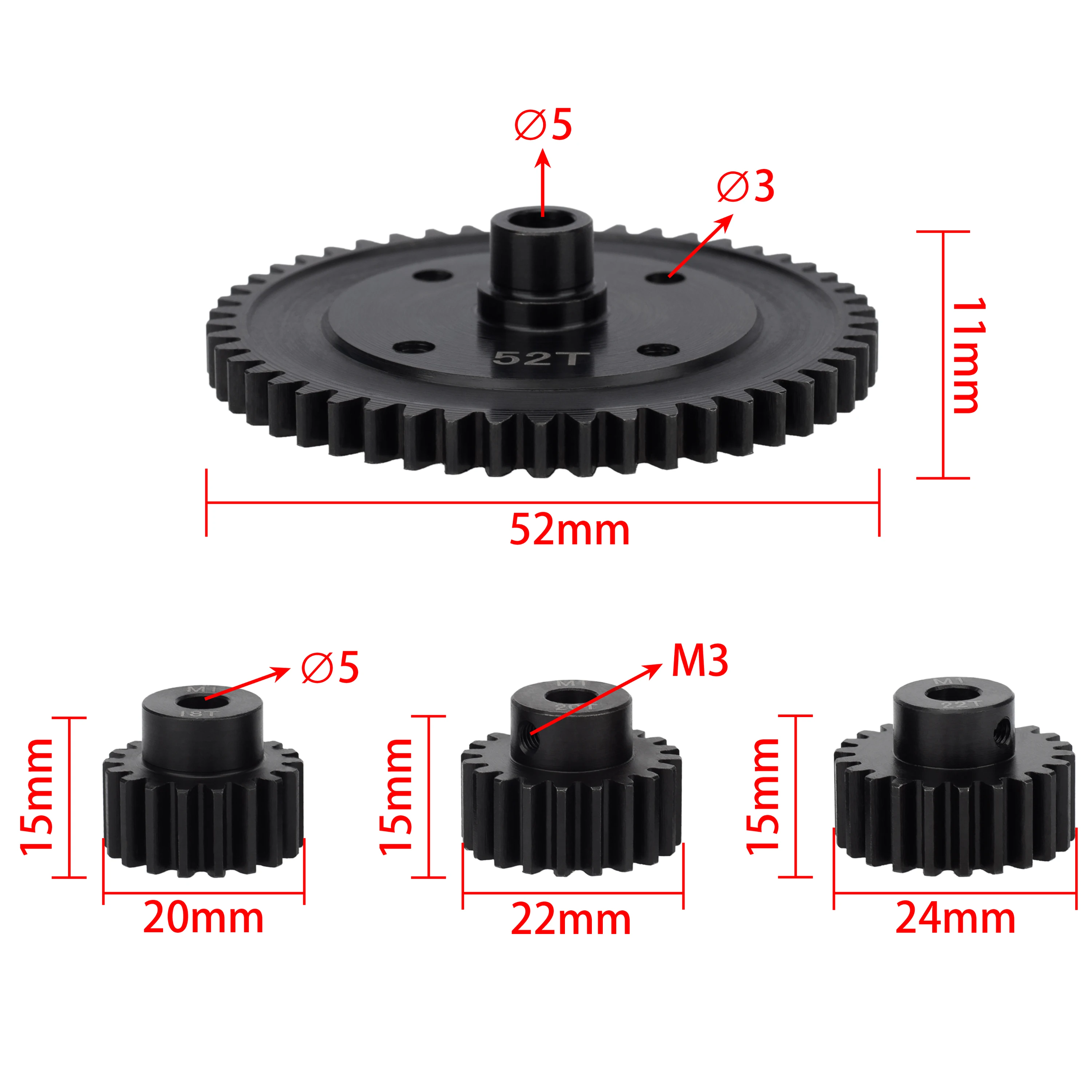 Meus M1 52T Steel Spur Gear 18T 20T 22T Pinion Gear Center Diff Gear for ARRMA 1/8 KRATON OUTCAST TALION  1/7 MOJAVE FIRETEAM