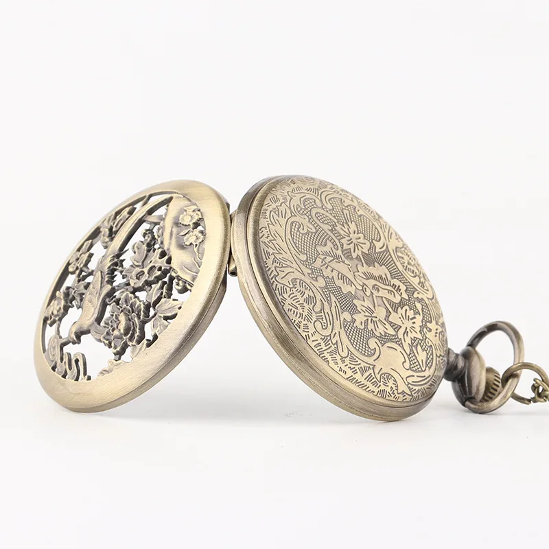 นกฟีนิกซ์ยืนอยู่บนหินกระเป๋านาฬิกาแบบย้อนให้นึกถึงสมัยก่อนสไตล์จีนพลิกนาฬิกากระเป๋าตรวจสอบได้แบบกลวง