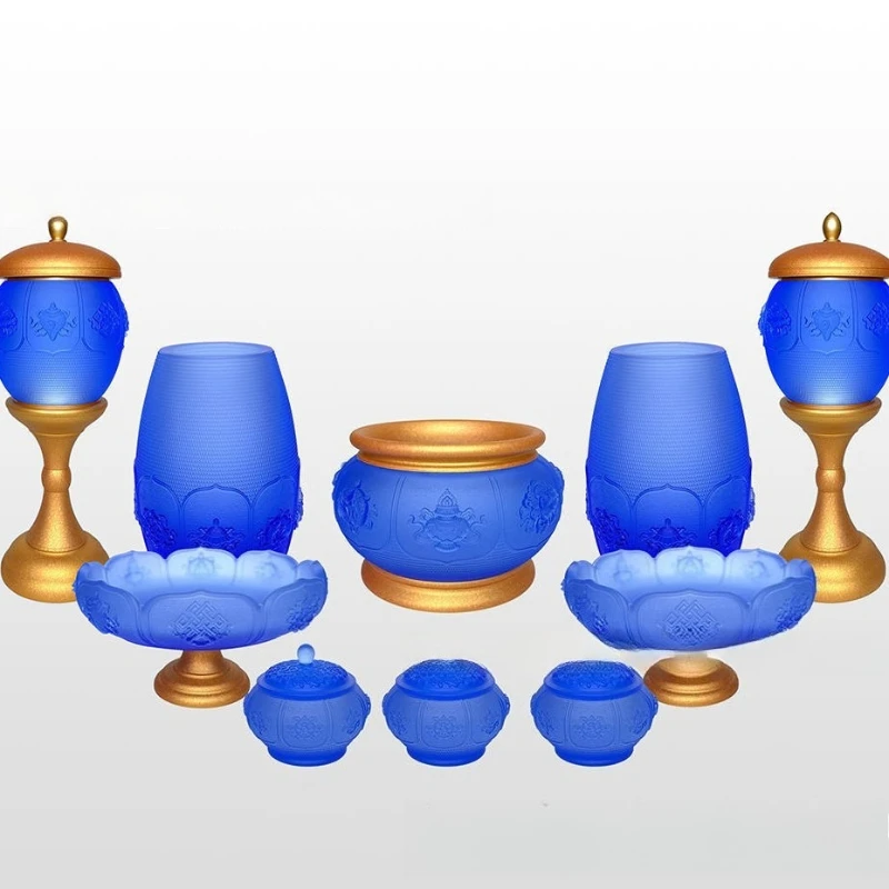 Glazed Eight Treasures Lotus Offering Eight Auspicious Offering Buddha Glazed Candlestick Lamp Holder Buddhist Offering