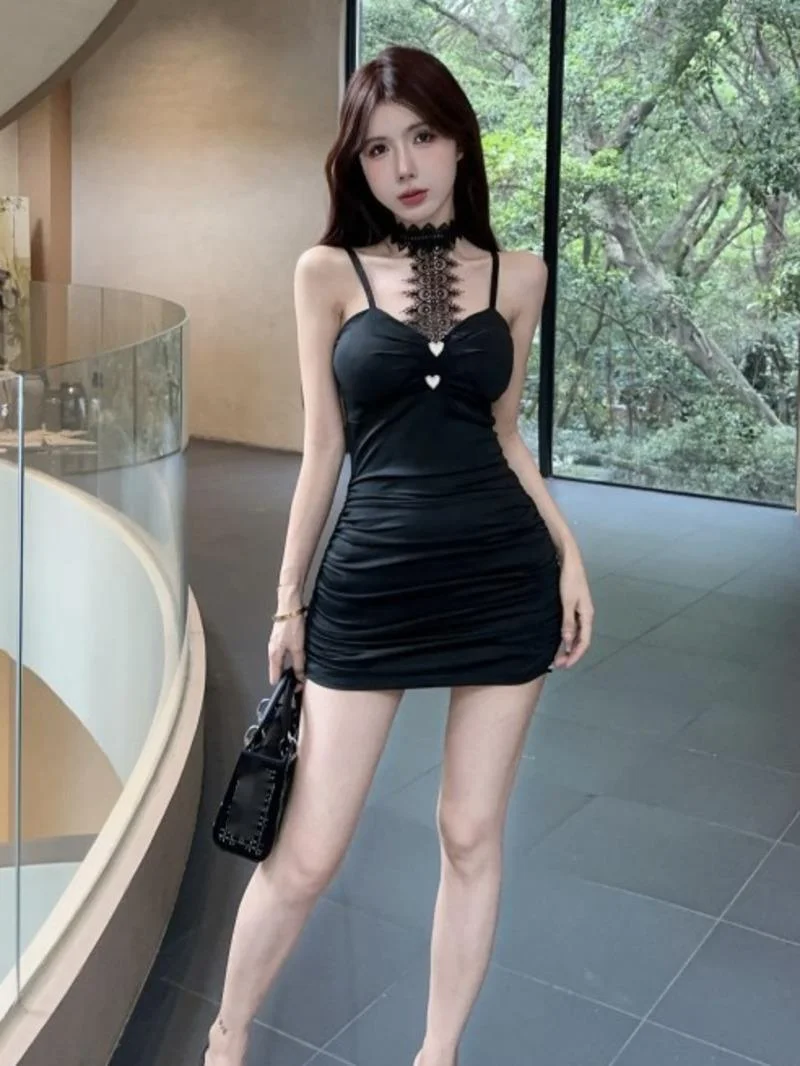 

Hollowed Out Sexy Spicy Girl Hanging Neck Strap Tight Wrap Buttocks Short Mini Dress Unique Hook Flower Dress Elegant Q7ZL