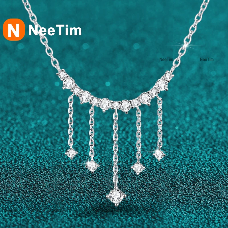 NeeTim D Color VVS1 Full Moissanite Necklace Pendant 925 Sterling Silver Link Chain Necklace Gift for Women Wedding Jewellry