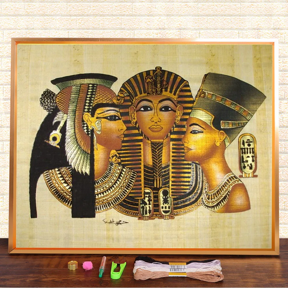 Egypt Portrait Ancient Art Printed Fabric 11CT Cross Stitch Patterns DIY Embroidery DMC Threads Painting Handiwork      Decor