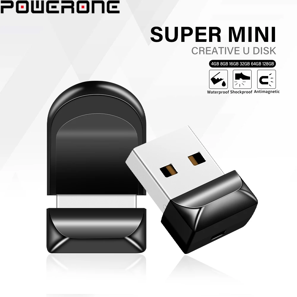 POWERONE With Key Chain Plastic USB Flash Drives 64GB Mini Pen Drive 32GB High Speed Memory Stick Creative Gift U Disk Black