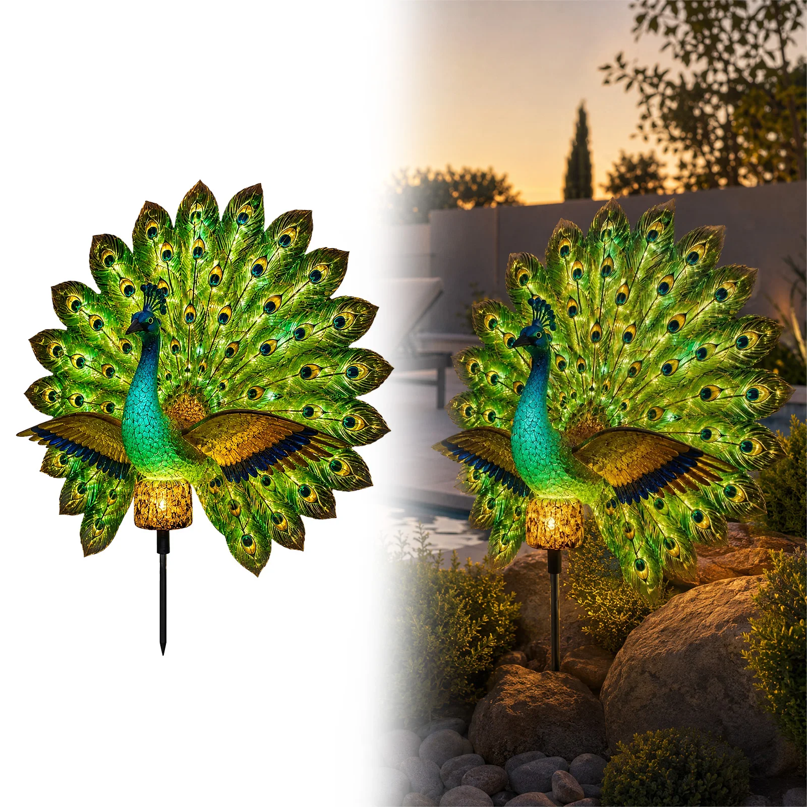 Solar Powered Peacock Figurine - Outdoor Power Stake review and price