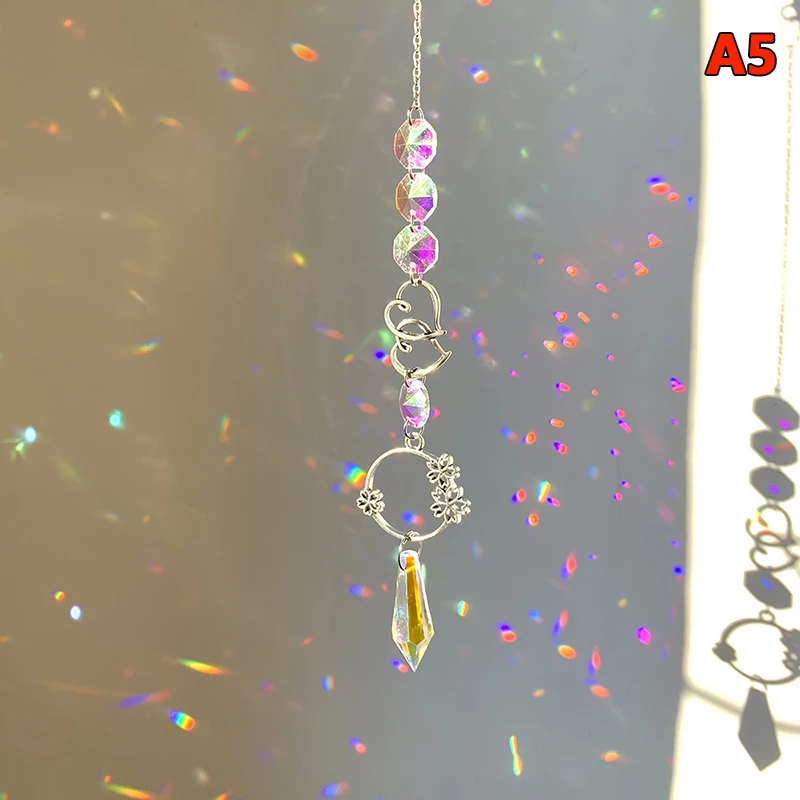 C 1pc new Hanging Crystal Pendant Garden Suncatcher Wind Chimes Rainbow Prism Crystal Chain For Window Decor