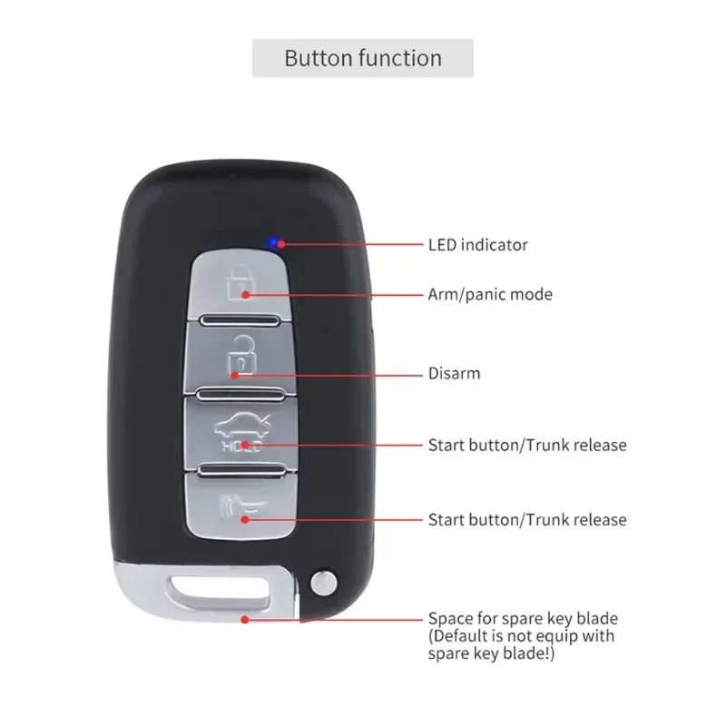 Smart PKE Keyless Entry System Push Button Switch Remote Car Starter Car Alarm One Way 2 Remotes 30-50m Range 433.92MHz