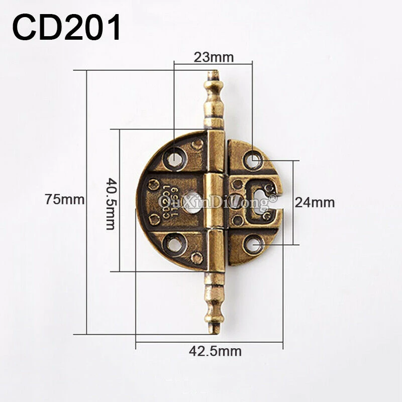 Classic 2PCS European Antique Crown Head Furniture Hinges Clothes Cupboard Cabinet Hinges Wood Case Gift Box Bronze Hinge+Screws