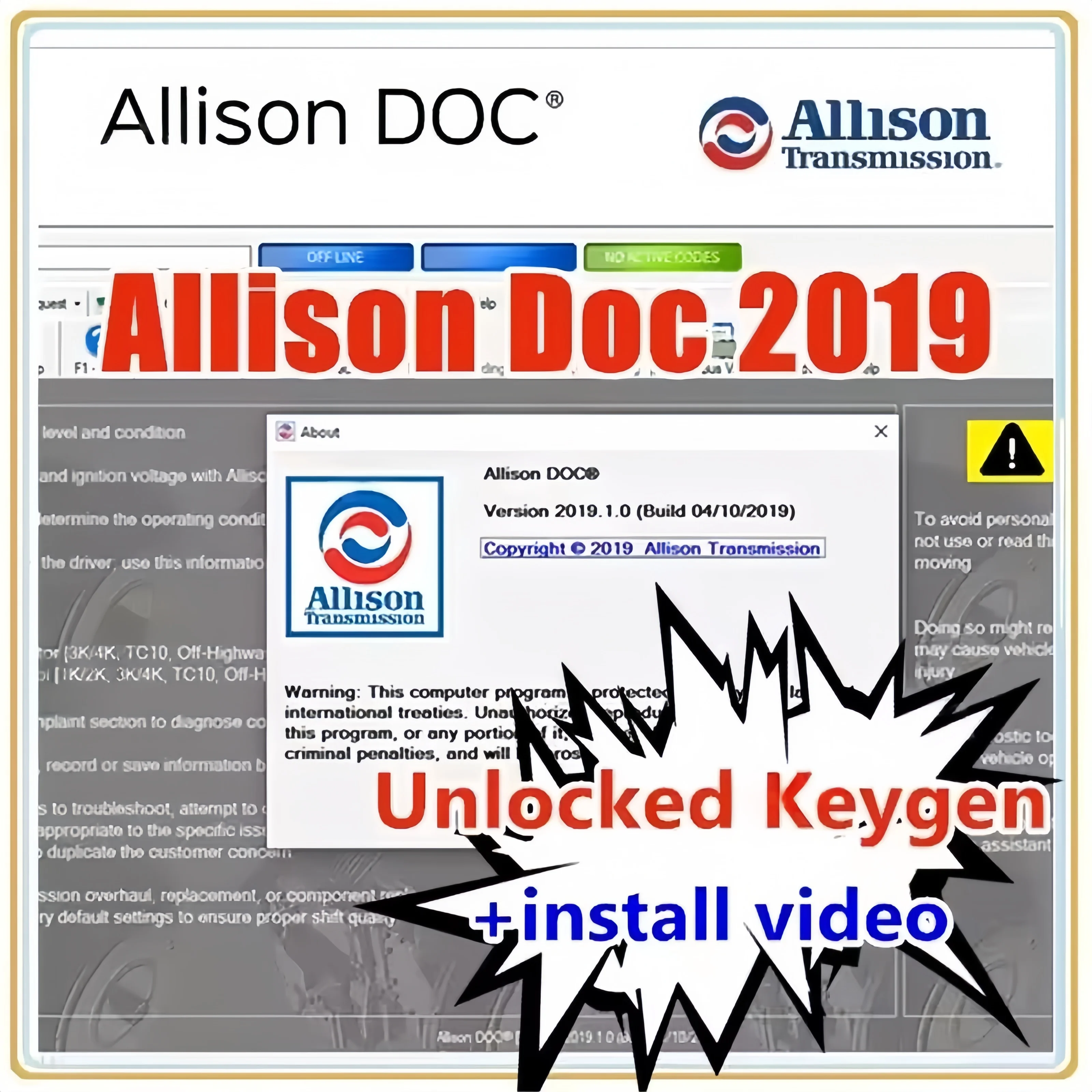 Allison DOC 2019 Diagnostic & Programming Software | GEN5 Data Files | PC Service Tool | Compatible with NEXIQ USB Link Adapter