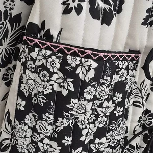 Zevity weibliche Vintage doppelte Blumendruckstraßen bis Cottonjacke Frauenhülle Langarm Casual Taschen Oterwear Chiques Topos CT2561 10 Hauptverkaufsmantel Major Early Floral - №4