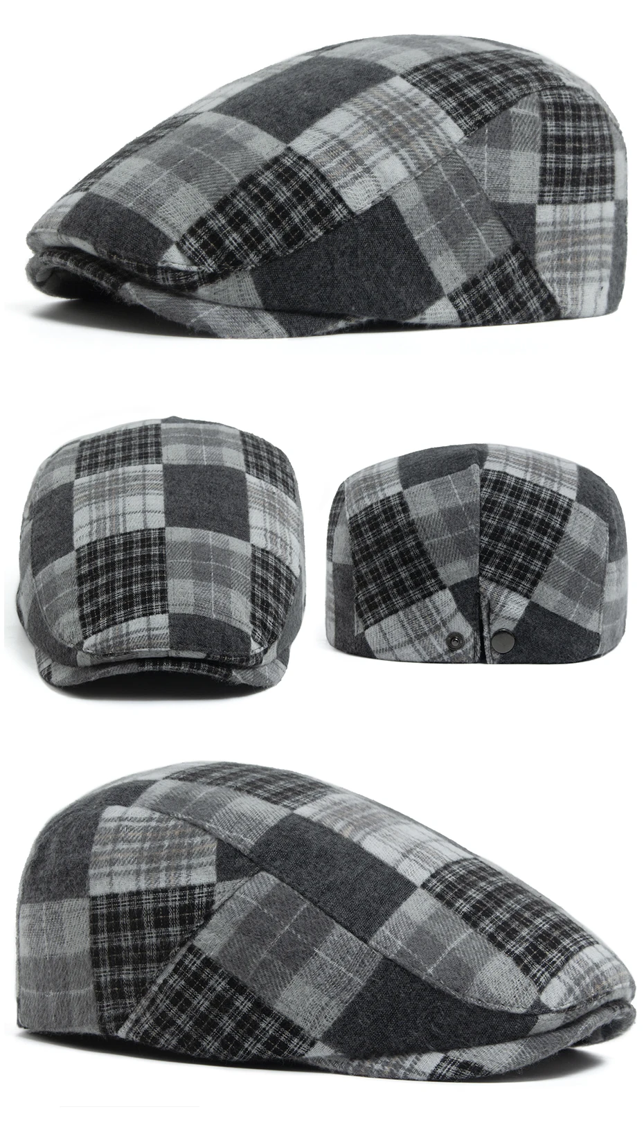 Neue Y2K Patchwork-Baskenmütze mit großem Karomuster, lässige Retro-Flatcap für Damen und Herren, modische Vintage-Hip-Hop-Newsboy-Mütze für Frühling und Herbst, Unisex – Detail 5