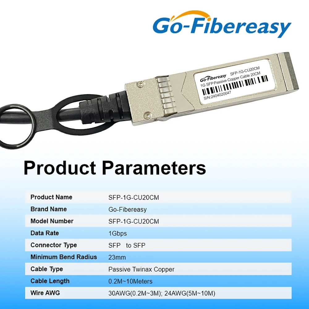 SFP 1Gb DAC Cable 0.2m~10m SFP to SFP Direct Attach Passive Copper Cables Full Compatible Cisco,MikroTik,TP-Link Fiber Switch