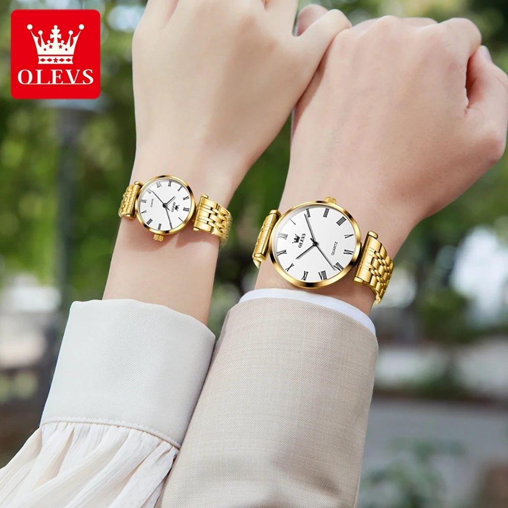 OLEVS-Reloj de acero inoxidable para hombre y mujer, accesorio de pulsera de cuarzo resistente al agua con calendario, complemento elegante de marca de lujo ideal para negocios y parejas, 5592