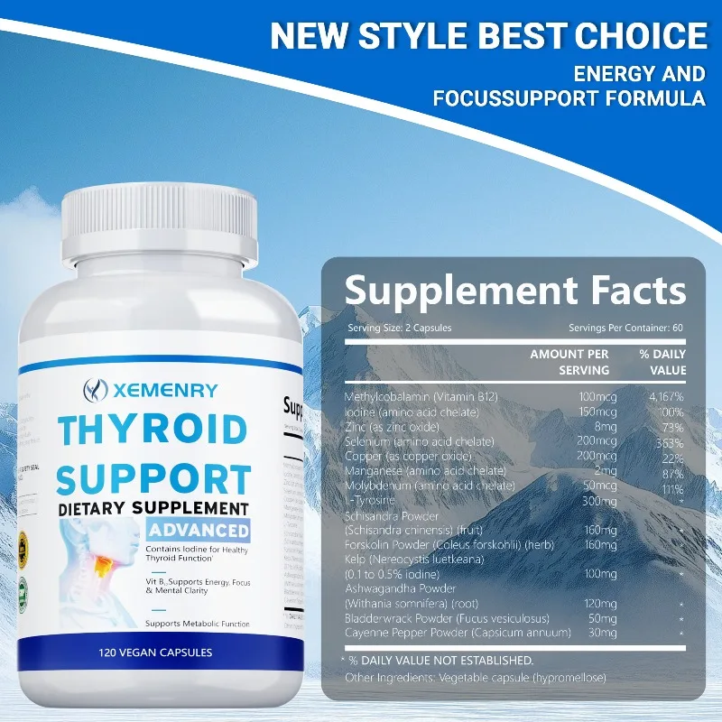 Thyroid Support Capsules - Antioxidant, Improves Skin Condition, Promotes Heart and Joint Health, Improve Mental Clarity,Non-GMO