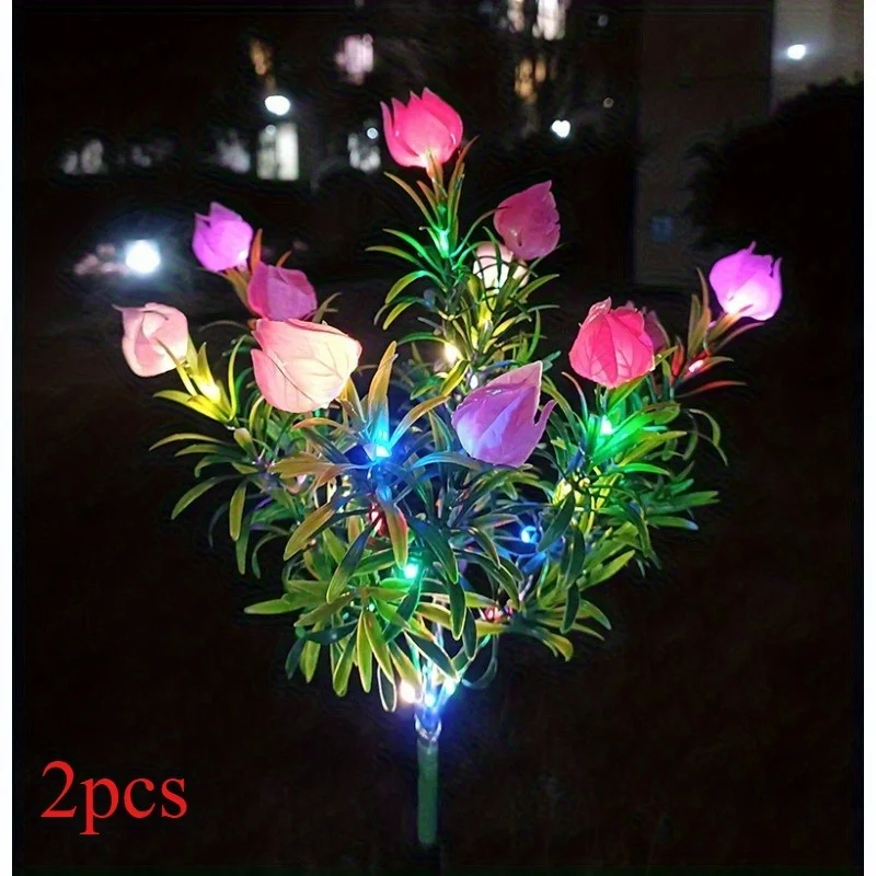 

2pcs Solar Powered LED Garden Lights 11 Realistic Gardenia Flowers Outdoor Solar Light for Yard Patio Lawn Pathway Decoration