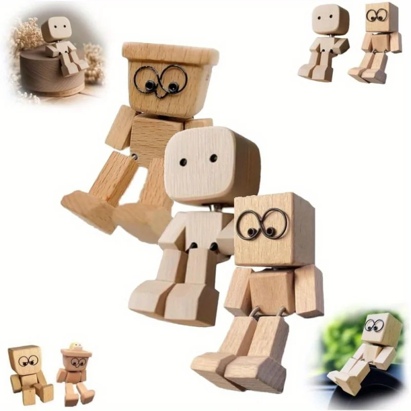 Handmade Swing Puppet with Movable Feet-Wood Car Dashboard Decoration,Fun Desktop Decoration Suitable for Office,Car,Home,Gift