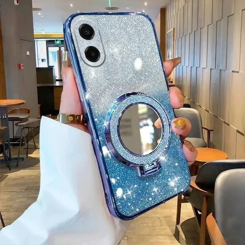 Skinlee Case For Samsung Galaxy A08 A07S Mirror Luxury Plating Magnetic Stand Glitter Case For Samsung Galaxy A08 A07S Cover