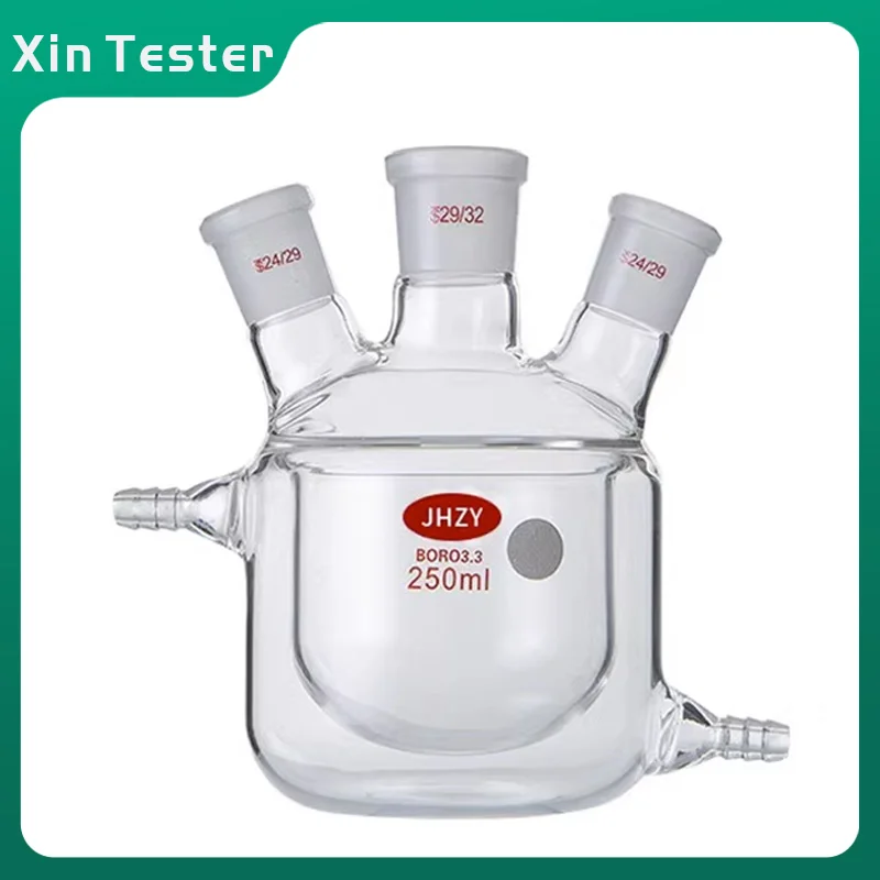 Lab 50/100/250/500/1000/2000ml Double Jacketed Reaction Flask Single/Three/Four Mouth Glass Reaction Flask