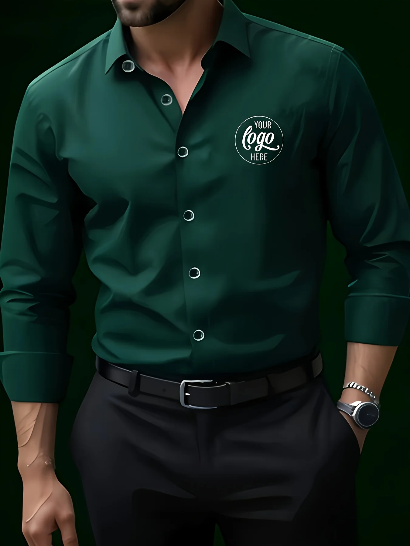 

Men'S Premium Tailored Long-Sleeve Shirt, Stylish Personalized Custom Logo, Images And Text, Elegant Custom Logo Button-Up Shirt