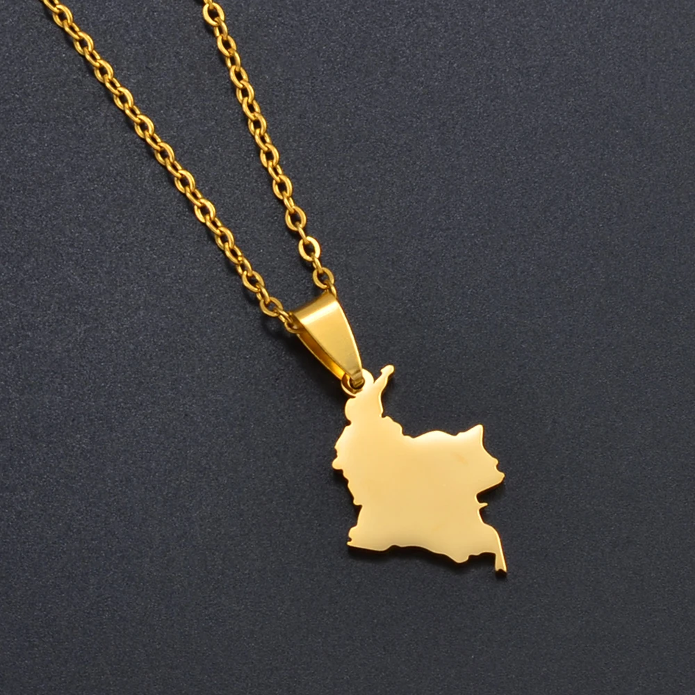 Anniyo 2.6CM Colombia Map Pendant Necklace Silver Color/Gold Color Stainless Steel Jewelry @323021