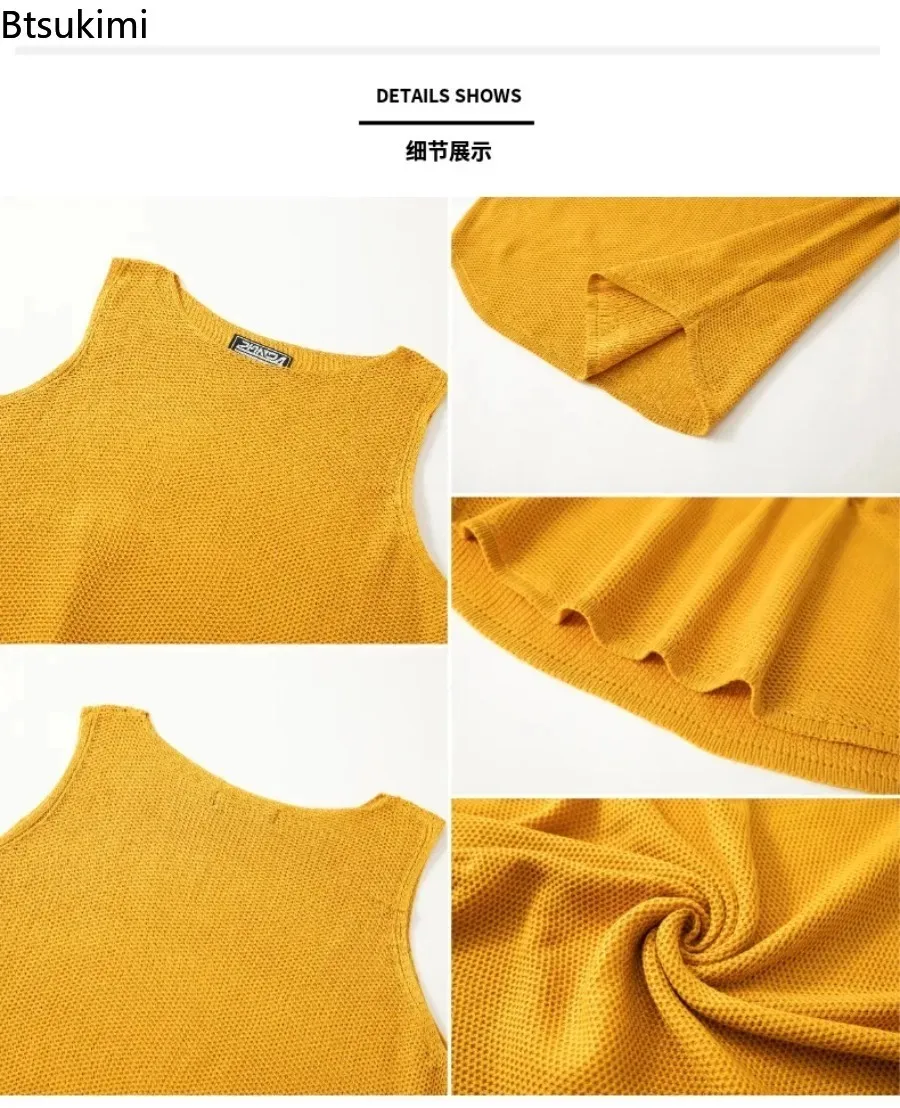 2026 Men's Summer Tank Tops Lace Hollow Out Sleeveless Shirts Male Summer Clothing Slim Fit Gym Clothes Workout Solid Vest Tops