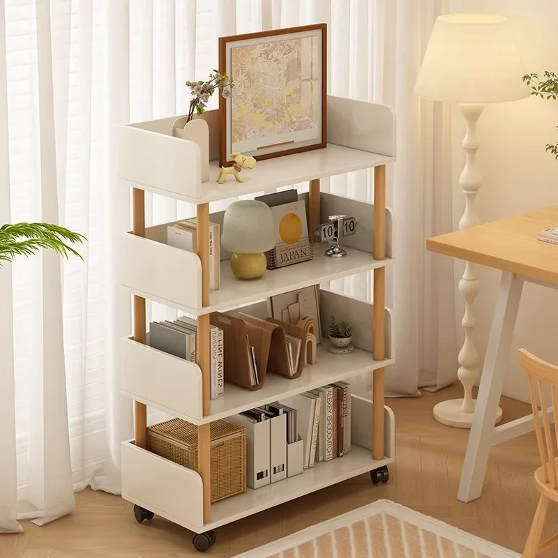Movable bookshelf trolley with wheel storage rack Floor shelf Student desk side picture book rack bay window bookcase