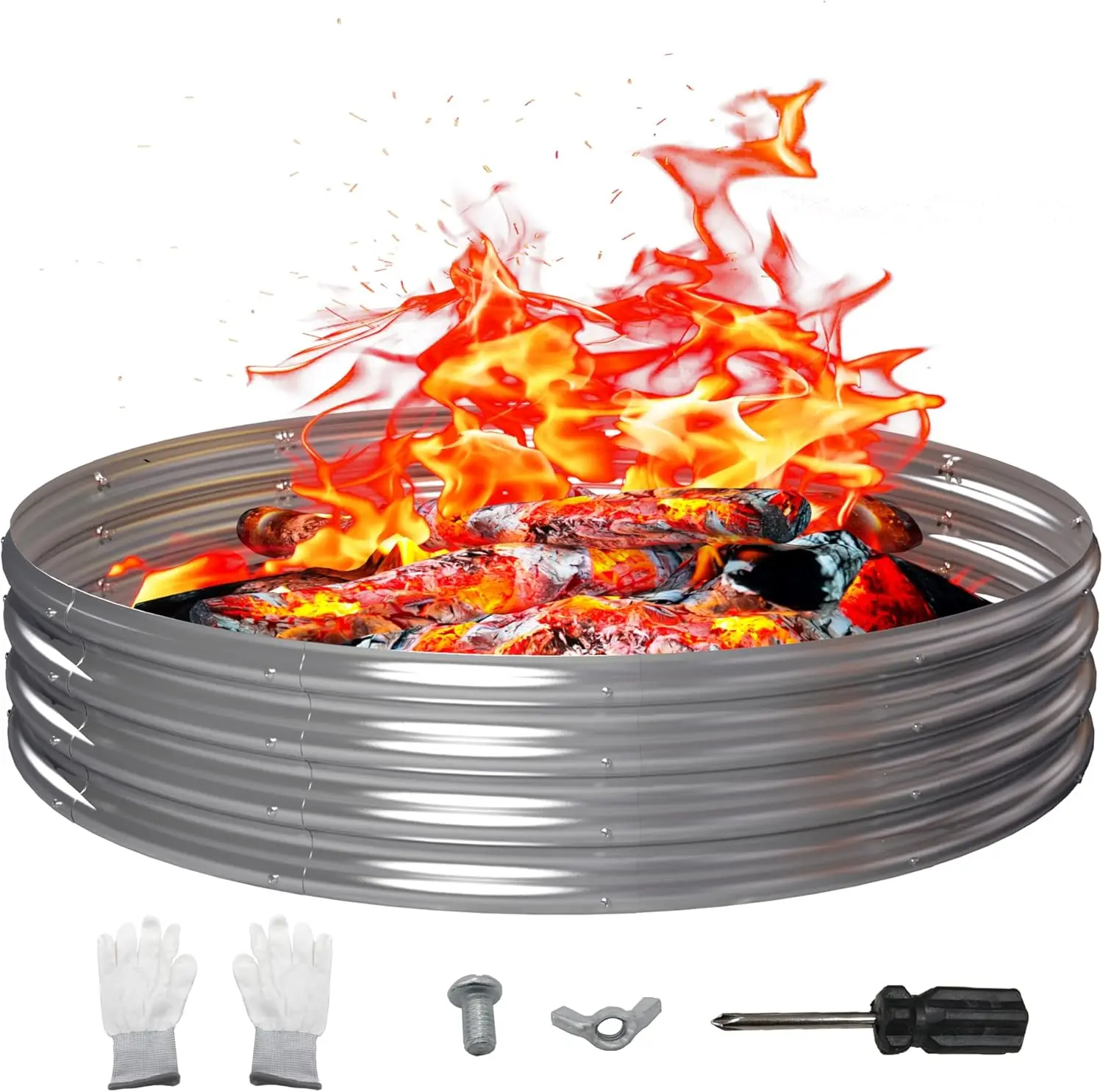 Outdoor Camping and Backyard Use, Galvanized Metal Steel Fire Pit Ring, No Color Mentioned, 60 Inch and Portable