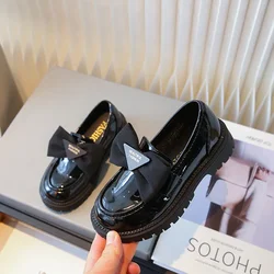 Black Girls Loafers Cute Fashion Simple Bow 2023 Cute Kids UK Uniform School Shoes Breatheable Spring Drop Shipping Non-slip PU