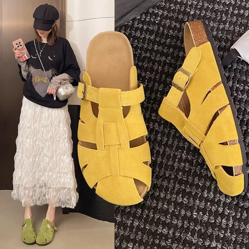 

36-43 Retro Boken Baotou Slippers for Women's Fashion 2026 Summer New Style Hollow Outerwear Lazy Slippers Shoes Women